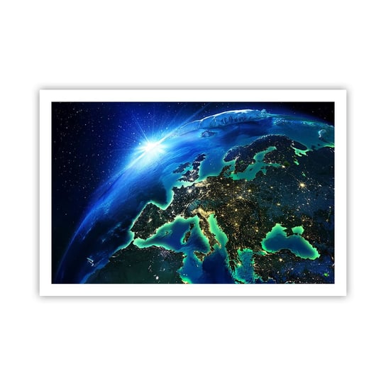 Obraz - Plakat - Roziskrzona Europa - 91x61cm - Kosmos Planeta Ziemia Kontynenty - Foto Plakaty na ścianę bez ramy - Plakat do Salonu Sypialni ARTTOR ARTTOR