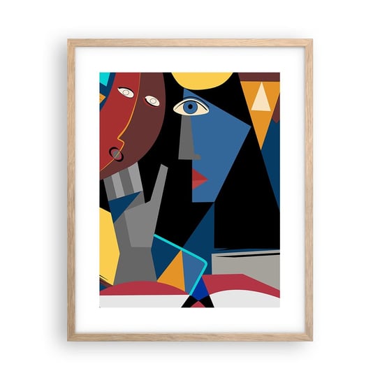 Obraz - Plakat - Rozmowa kubistów - 40x50cm - Ludzie Kubizm Portret - Foto Plakaty w ramie koloru jasny dąb do Salonu Sypialni ARTTOR ARTTOR