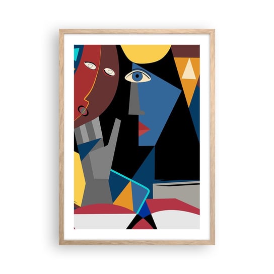 Obraz - Plakat - Rozmowa kubistów - 50x70cm - Ludzie Kubizm Portret - Nowoczesny modny obraz Plakat rama jasny dąb ARTTOR ARTTOR