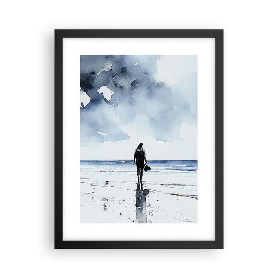Obraz - Plakat - Rozmowa z morzem - 30x40cm - Samotny Człowiek Brzeg Morza - Foto Plakaty na ścianę w czarnej ramie - Plakat do Salonu Sypialni ARTTOR ARTTOR