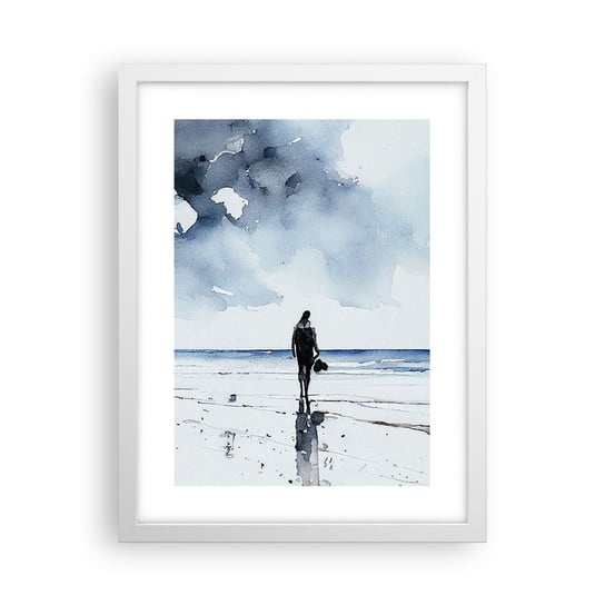 Obraz - Plakat - Rozmowa z morzem - 30x40cm - Samotny Człowiek Brzeg Morza - Foto Plakaty na ścianę w ramie białej - Plakat do Salonu Sypialni ARTTOR ARTTOR