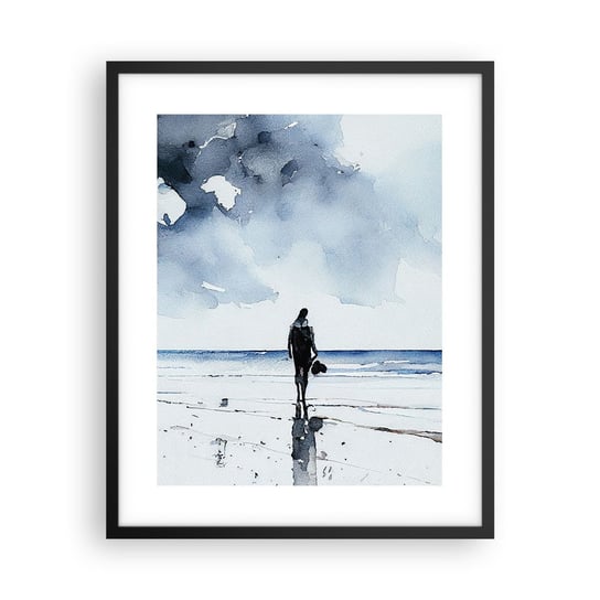 Obraz - Plakat - Rozmowa z morzem - 40x50cm - Samotny Człowiek Brzeg Morza - Foto Plakaty w ramie koloru czarnego do Salonu Sypialni ARTTOR ARTTOR