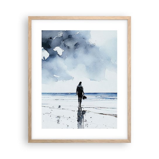 Obraz - Plakat - Rozmowa z morzem - 40x50cm - Samotny Człowiek Brzeg Morza - Foto Plakaty w ramie koloru jasny dąb do Salonu Sypialni ARTTOR ARTTOR