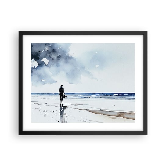 Obraz - Plakat - Rozmowa z morzem - 50x40cm - Samotny Człowiek Brzeg Morza - Foto Plakaty w ramie koloru czarnego do Salonu Sypialni ARTTOR ARTTOR