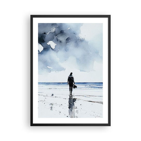 Obraz - Plakat - Rozmowa z morzem - 50x70cm - Samotny Człowiek Brzeg Morza - Nowoczesny modny obraz Plakat czarna rama ARTTOR ARTTOR
