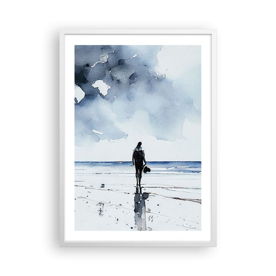 Obraz - Plakat - Rozmowa z morzem - 50x70cm - Samotny Człowiek Brzeg Morza - Nowoczesny modny obraz Plakat rama biała ARTTOR ARTTOR