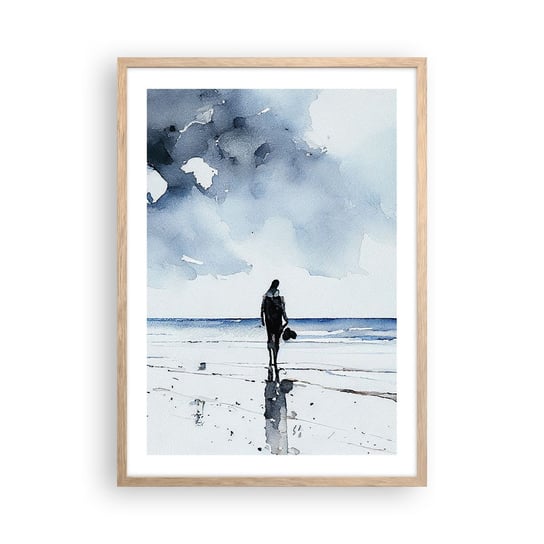 Obraz - Plakat - Rozmowa z morzem - 50x70cm - Samotny Człowiek Brzeg Morza - Nowoczesny modny obraz Plakat rama jasny dąb ARTTOR ARTTOR