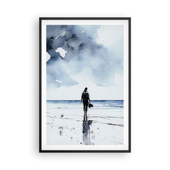Obraz - Plakat - Rozmowa z morzem - 61x91cm - Samotny Człowiek Brzeg Morza - Foto Plakaty na ścianę w czarnej ramie - Plakat do Salonu Sypialni ARTTOR ARTTOR