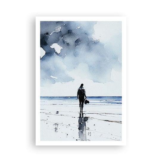 Obraz - Plakat - Rozmowa z morzem - 70x100cm - Samotny Człowiek Brzeg Morza - Foto Plakaty bez ramy na ścianę do Salonu Sypialni ARTTOR ARTTOR