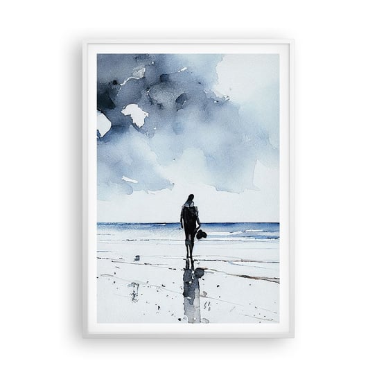Obraz - Plakat - Rozmowa z morzem - 70x100cm - Samotny Człowiek Brzeg Morza - Foto Plakaty w ramie koloru białego do Salonu Sypialni ARTTOR ARTTOR