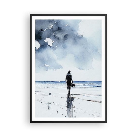 Obraz - Plakat - Rozmowa z morzem - 70x100cm - Samotny Człowiek Brzeg Morza - Foto Plakaty w ramie koloru czarnego do Salonu Sypialni ARTTOR ARTTOR