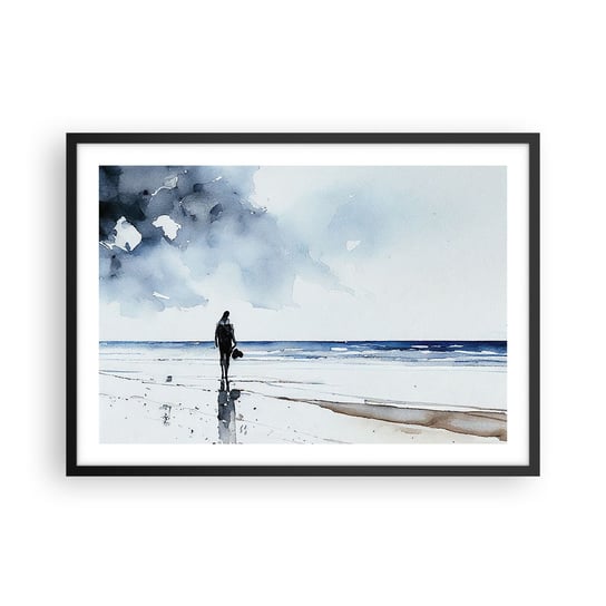 Obraz - Plakat - Rozmowa z morzem - 70x50cm - Samotny Człowiek Brzeg Morza - Nowoczesny modny obraz Plakat czarna rama ARTTOR ARTTOR