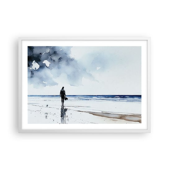 Obraz - Plakat - Rozmowa z morzem - 70x50cm - Samotny Człowiek Brzeg Morza - Nowoczesny modny obraz Plakat rama biała ARTTOR ARTTOR