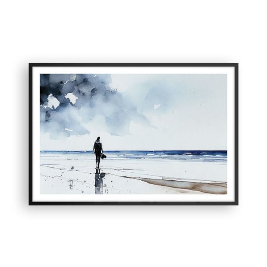 Obraz - Plakat - Rozmowa z morzem - 91x61cm - Samotny Człowiek Brzeg Morza - Foto Plakaty na ścianę w czarnej ramie - Plakat do Salonu Sypialni ARTTOR ARTTOR
