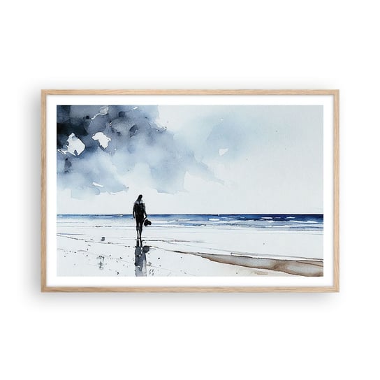 Obraz - Plakat - Rozmowa z morzem - 91x61cm - Samotny Człowiek Brzeg Morza - Foto Plakaty na ścianę w ramie jasny dąb - Plakat do Salonu Sypialni ARTTOR ARTTOR