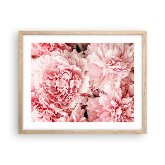 Obraz - Plakat - Różowe marzenie - 50x40cm - Kwiaty Piwonie Romantyzm - Foto Plakaty w ramie koloru jasny dąb do Salonu Sypialni ARTTOR ARTTOR