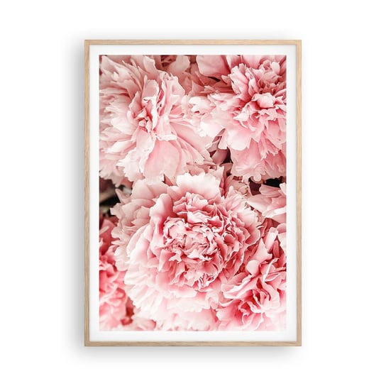 Obraz - Plakat - Różowe marzenie - 70x100cm - Kwiaty Piwonie Romantyzm - Foto Plakaty w ramie koloru jasny dąb do Salonu Sypialni ARTTOR ARTTOR