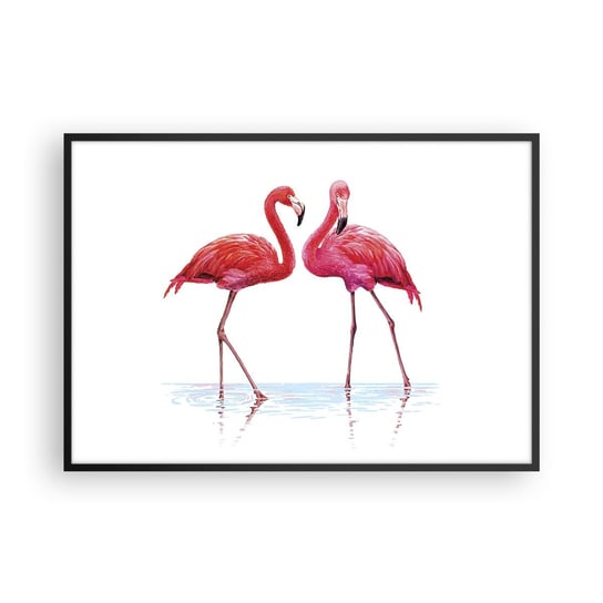 Obraz - Plakat - Różowe randez-vous - 100x70cm - Flamingi Ptaki Sztuka - Foto Plakaty w ramie koloru czarnego do Salonu Sypialni ARTTOR ARTTOR