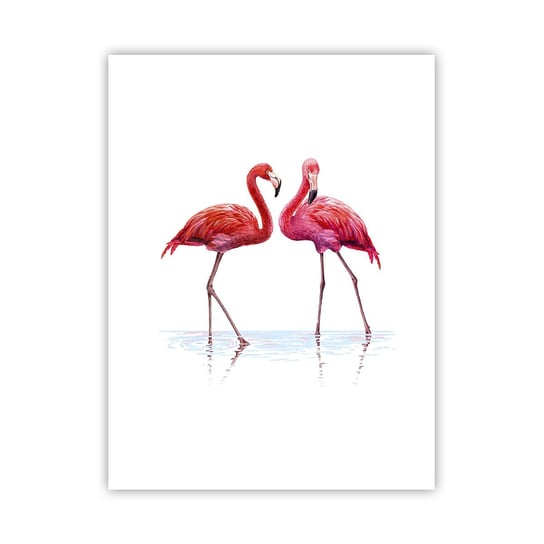Obraz - Plakat - Różowe randez-vous - 30x40cm - Flamingi Ptaki Sztuka - Foto Plakaty na ścianę bez ramy - Plakat do Salonu Sypialni ARTTOR ARTTOR