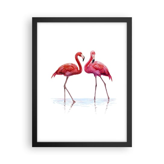 Obraz - Plakat - Różowe randez-vous - 30x40cm - Flamingi Ptaki Sztuka - Foto Plakaty na ścianę w czarnej ramie - Plakat do Salonu Sypialni ARTTOR ARTTOR
