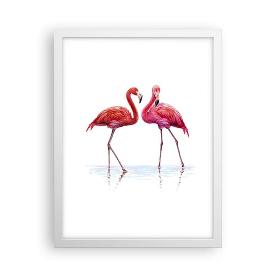 Obraz - Plakat - Różowe randez-vous - 30x40cm - Flamingi Ptaki Sztuka - Foto Plakaty na ścianę w ramie białej - Plakat do Salonu Sypialni ARTTOR ARTTOR