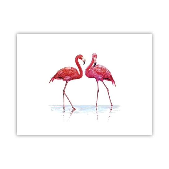 Obraz - Plakat - Różowe randez-vous - 40x30cm - Flamingi Ptaki Sztuka - Foto Plakaty na ścianę bez ramy - Plakat do Salonu Sypialni ARTTOR ARTTOR
