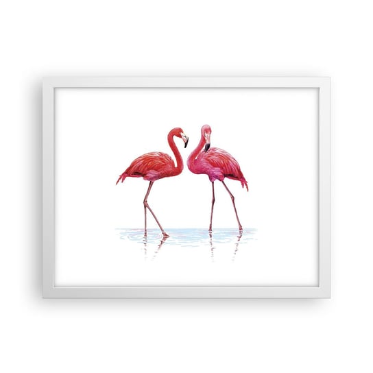 Obraz - Plakat - Różowe randez-vous - 40x30cm - Flamingi Ptaki Sztuka - Foto Plakaty na ścianę w ramie białej - Plakat do Salonu Sypialni ARTTOR ARTTOR
