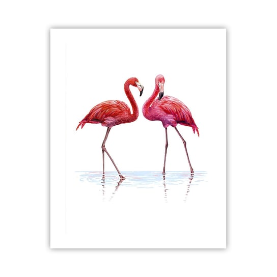 Obraz - Plakat - Różowe randez-vous - 40x50cm - Flamingi Ptaki Sztuka - Foto Plakaty bez ramy do Salonu Sypialni ARTTOR ARTTOR