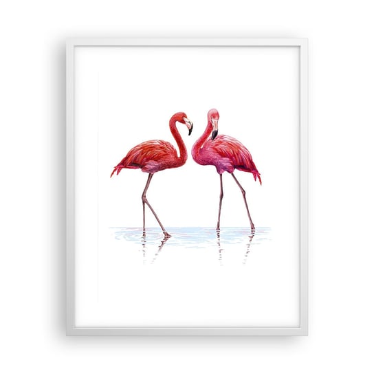 Obraz - Plakat - Różowe randez-vous - 40x50cm - Flamingi Ptaki Sztuka - Foto Plakaty w ramie koloru białego do Salonu Sypialni ARTTOR ARTTOR