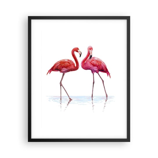 Obraz - Plakat - Różowe randez-vous - 40x50cm - Flamingi Ptaki Sztuka - Foto Plakaty w ramie koloru czarnego do Salonu Sypialni ARTTOR ARTTOR