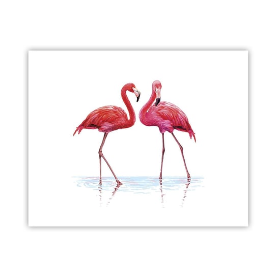 Obraz - Plakat - Różowe randez-vous - 50x40cm - Flamingi Ptaki Sztuka - Foto Plakaty bez ramy do Salonu Sypialni ARTTOR ARTTOR