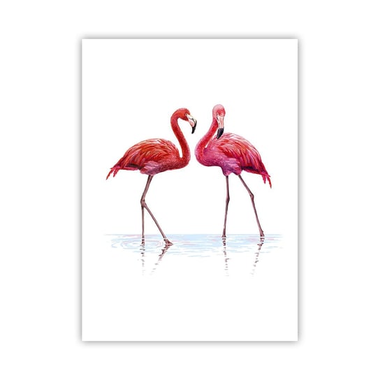 Obraz - Plakat - Różowe randez-vous - 50x70cm - Flamingi Ptaki Sztuka - Nowoczesny modny obraz Plakat bez ramy do Salonu Sypialni ARTTOR ARTTOR