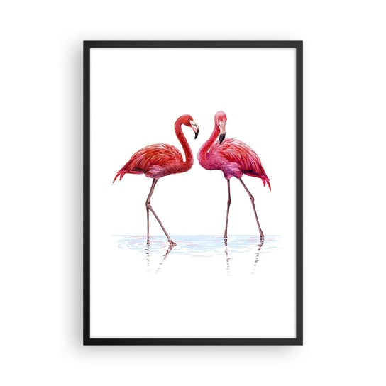 Obraz - Plakat - Różowe randez-vous - 50x70cm - Flamingi Ptaki Sztuka - Nowoczesny modny obraz Plakat czarna rama ARTTOR ARTTOR