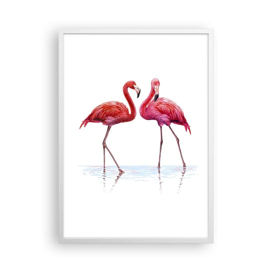 Obraz - Plakat - Różowe randez-vous - 50x70cm - Flamingi Ptaki Sztuka - Nowoczesny modny obraz Plakat rama biała ARTTOR ARTTOR