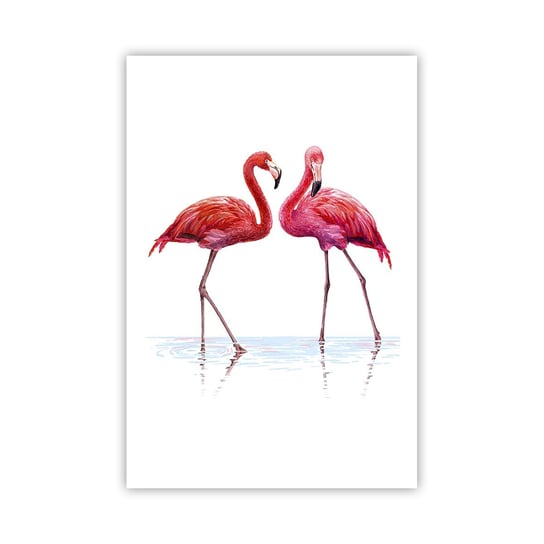 Obraz - Plakat - Różowe randez-vous - 61x91cm - Flamingi Ptaki Sztuka - Foto Plakaty na ścianę bez ramy - Plakat do Salonu Sypialni ARTTOR ARTTOR