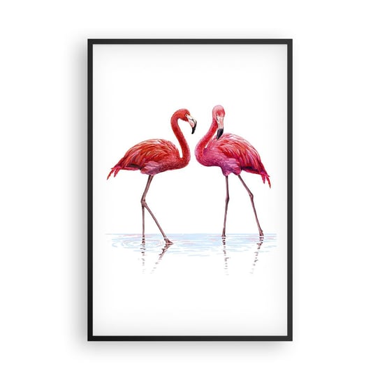 Obraz - Plakat - Różowe randez-vous - 61x91cm - Flamingi Ptaki Sztuka - Foto Plakaty na ścianę w czarnej ramie - Plakat do Salonu Sypialni ARTTOR ARTTOR