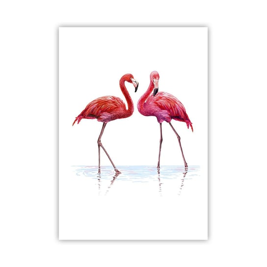 Obraz - Plakat - Różowe randez-vous - 70x100cm - Flamingi Ptaki Sztuka - Foto Plakaty bez ramy na ścianę do Salonu Sypialni ARTTOR ARTTOR