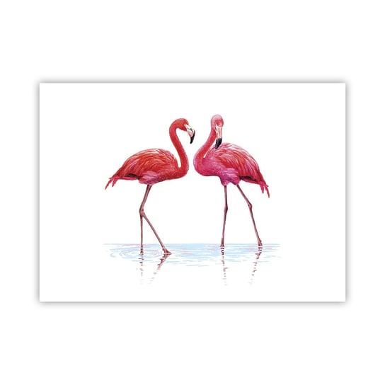 Obraz - Plakat - Różowe randez-vous - 70x50cm - Flamingi Ptaki Sztuka - Nowoczesny modny obraz Plakat bez ramy do Salonu Sypialni ARTTOR ARTTOR