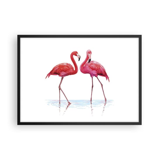 Obraz - Plakat - Różowe randez-vous - 70x50cm - Flamingi Ptaki Sztuka - Nowoczesny modny obraz Plakat czarna rama ARTTOR ARTTOR