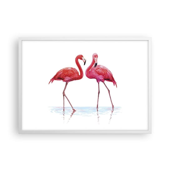 Obraz - Plakat - Różowe randez-vous - 70x50cm - Flamingi Ptaki Sztuka - Nowoczesny modny obraz Plakat rama biała ARTTOR ARTTOR
