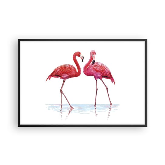 Obraz - Plakat - Różowe randez-vous - 91x61cm - Flamingi Ptaki Sztuka - Foto Plakaty na ścianę w czarnej ramie - Plakat do Salonu Sypialni ARTTOR ARTTOR