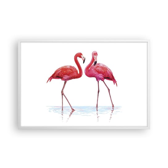 Obraz - Plakat - Różowe randez-vous - 91x61cm - Flamingi Ptaki Sztuka - Foto Plakaty na ścianę w ramie białej - Plakat do Salonu Sypialni ARTTOR ARTTOR