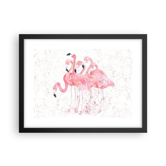 Obraz - Plakat - Różowy ansambl - 40x30cm - Flamingi Ptaki Grafika - Foto Plakaty na ścianę w czarnej ramie - Plakat do Salonu Sypialni ARTTOR ARTTOR