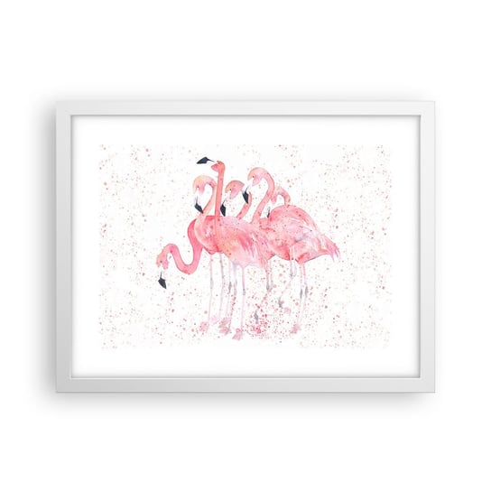 Obraz - Plakat - Różowy ansambl - 40x30cm - Flamingi Ptaki Grafika - Foto Plakaty na ścianę w ramie białej - Plakat do Salonu Sypialni ARTTOR ARTTOR