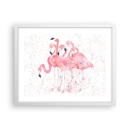 Obraz - Plakat - Różowy ansambl - 50x40cm - Flamingi Ptaki Grafika - Foto Plakaty w ramie koloru białego do Salonu Sypialni ARTTOR ARTTOR