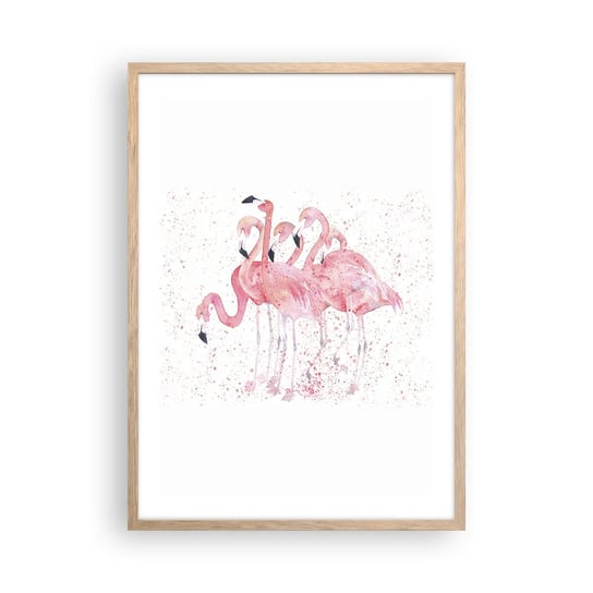 Obraz - Plakat - Różowy ansambl - 50x70cm - Flamingi Ptaki Grafika - Nowoczesny modny obraz Plakat rama jasny dąb ARTTOR ARTTOR