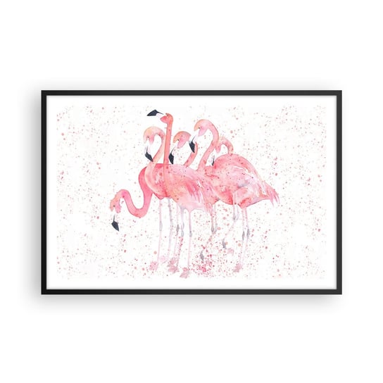 Obraz - Plakat - Różowy ansambl - 91x61cm - Flamingi Ptaki Grafika - Foto Plakaty na ścianę w czarnej ramie - Plakat do Salonu Sypialni ARTTOR ARTTOR