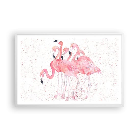 Obraz - Plakat - Różowy ansambl - 91x61cm - Flamingi Ptaki Grafika - Foto Plakaty na ścianę w ramie białej - Plakat do Salonu Sypialni ARTTOR ARTTOR