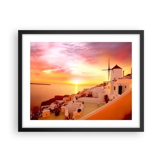 Obraz - Plakat - Rozpłynąć się w bieli i złocie - 50x40cm - Krajobraz Santorini Grecja - Foto Plakaty w ramie koloru czarnego do Salonu Sypialni ARTTOR ARTTOR