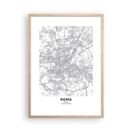 Obraz - Plakat - Rzymski krąg - 50x70cm - Miasto Mapa Miasta Rzym - Nowoczesny modny obraz Plakat rama jasny dąb ARTTOR ARTTOR